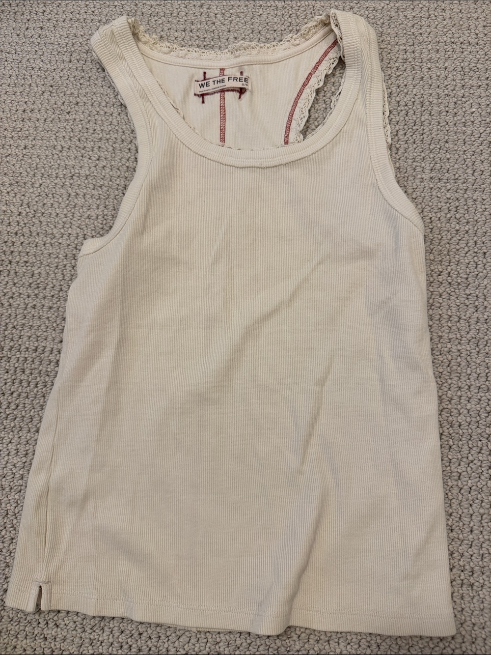 FREE PEOPLE RIBBED LACE TRIM TANK